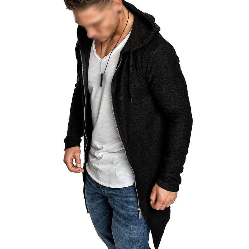 Mens Casual Solid Color Hooded Irregular Hem Sweatshirt Jacket 62360058Y