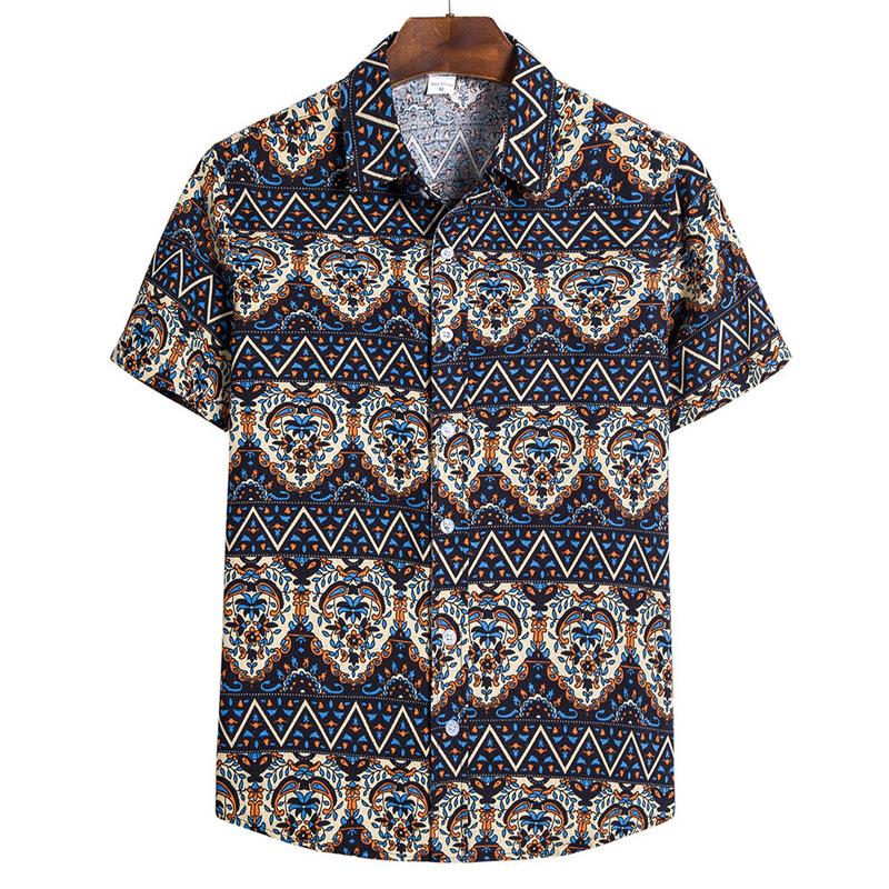 Mens Casual National Print Short -Sleeved Shirt 49020621Y