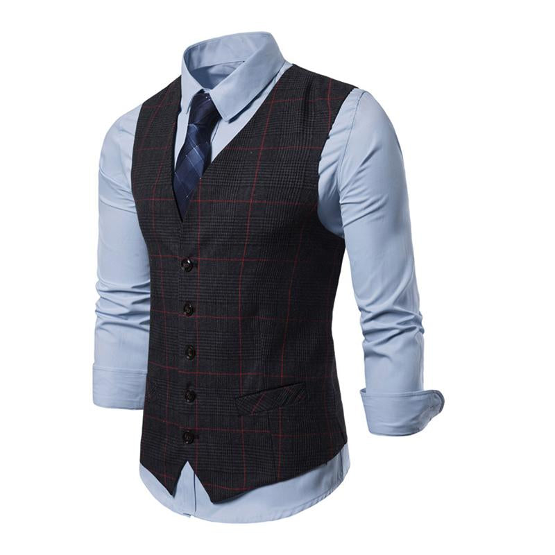 Mens Vintage Single Breasted V Neck Plaid Suit Vest 13549331M
