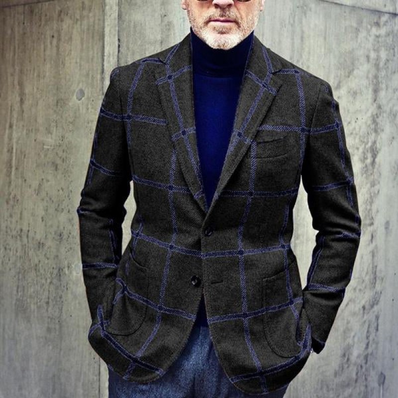 Mens Lapel Plaid Suit Jacket 52251136X