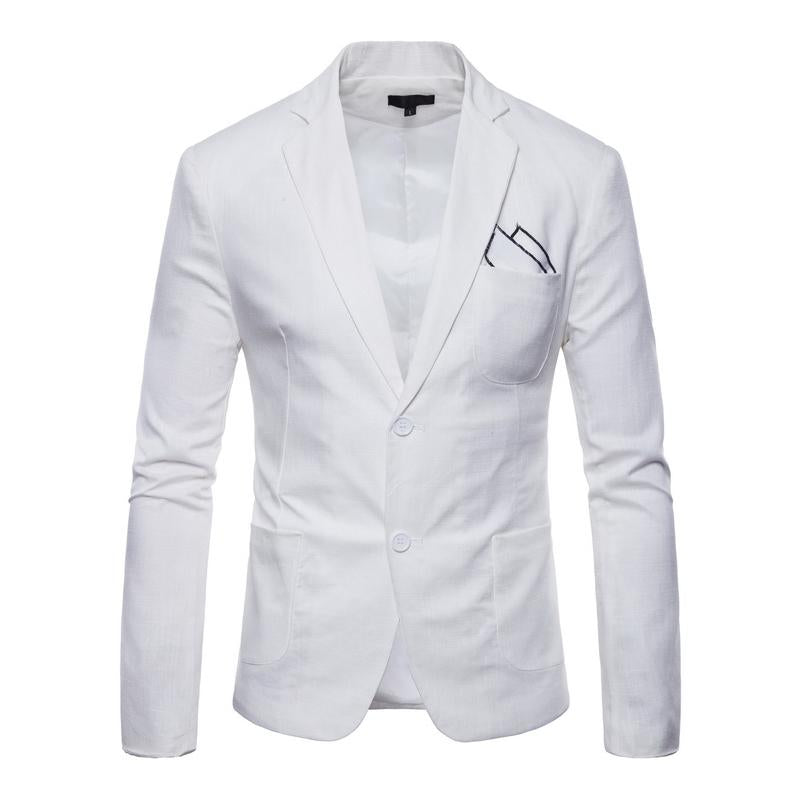 Mens Solid Color Cotton Linen Lapel Thin Blazer 28251847Y