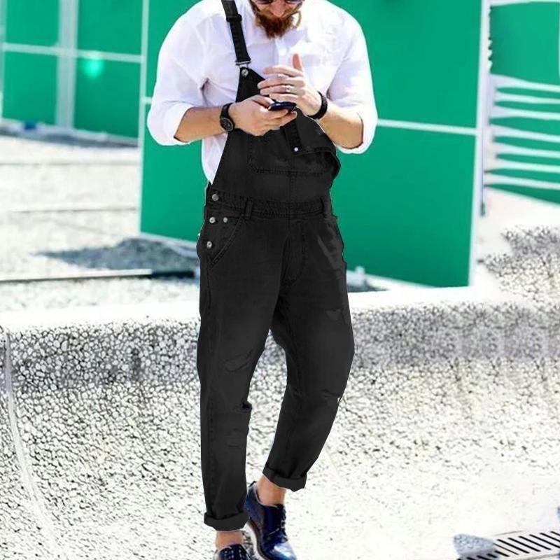 Mens Camisole Denim Romper Ripped Denim Overalls 77068976X