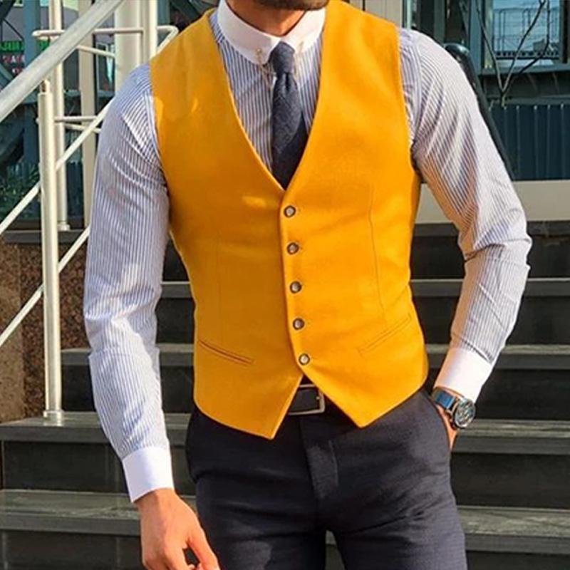 Mens Casual V-neck Single-breasted Suit Vest 13358039M