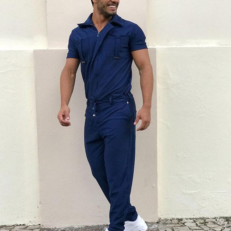 Mens Casual Loose Short-sleeved Trousers Cargo Overalls 87687291M