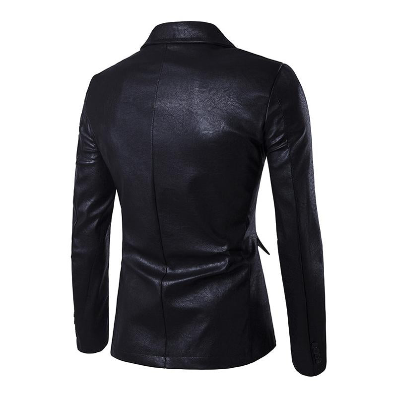 Mens Lapel Slim Leather Blazer 22416100M