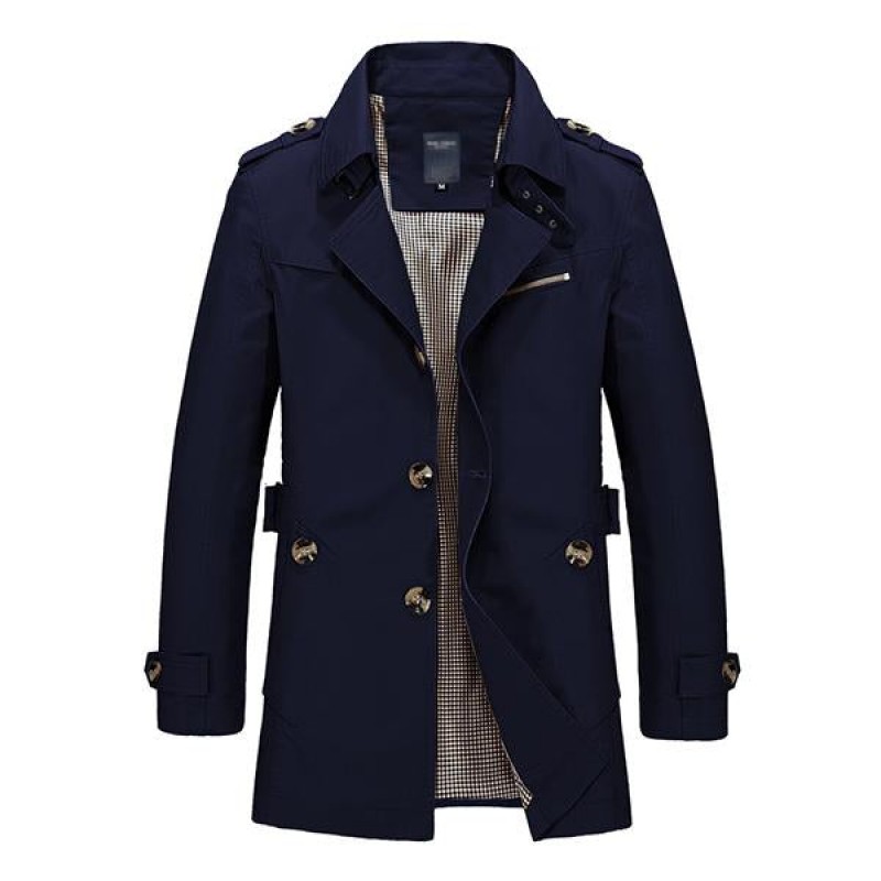 Mens Casual Washed Cotton Jacket Mid Length Trench Coat 33249858M