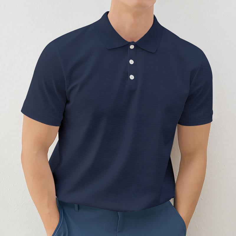 Mens Solid Lapel Buttons Short Sleeve Polo Shirt 05578388Z