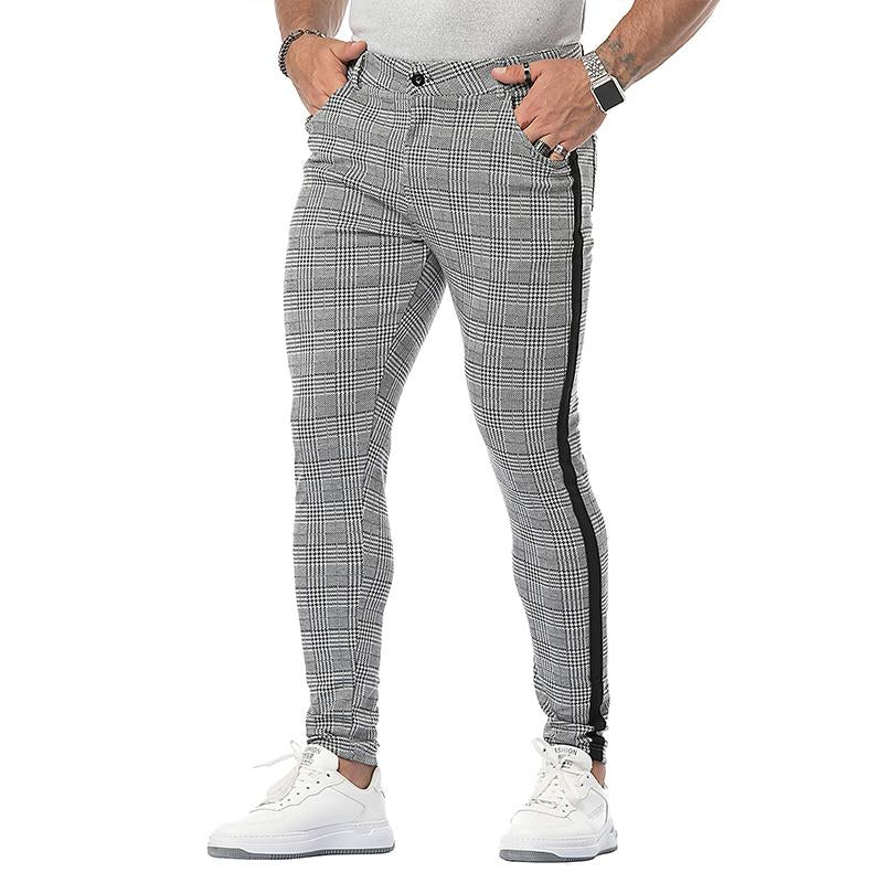 Mens Casual Plaid Stitching Pencil Trousers 86654549M