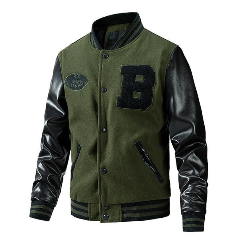 Mens Thin Cotton Embroidered Colorblock Baseball Jacket 21720019M