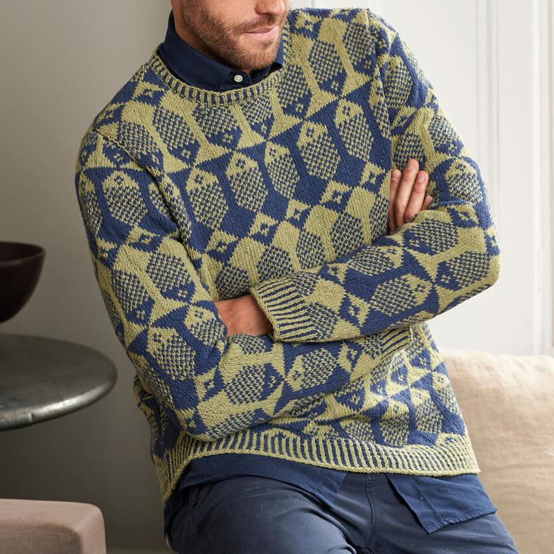 Mens Round Neck Jacquard Long Sleeve Knit Sweater 93876556M