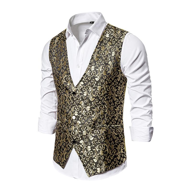 Mens Vintage Jacquard V-Neck Single Breasted Vest 82816436M