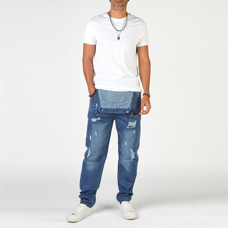 Mens Vintage Ripped High Waist Denim Overalls 61670124M