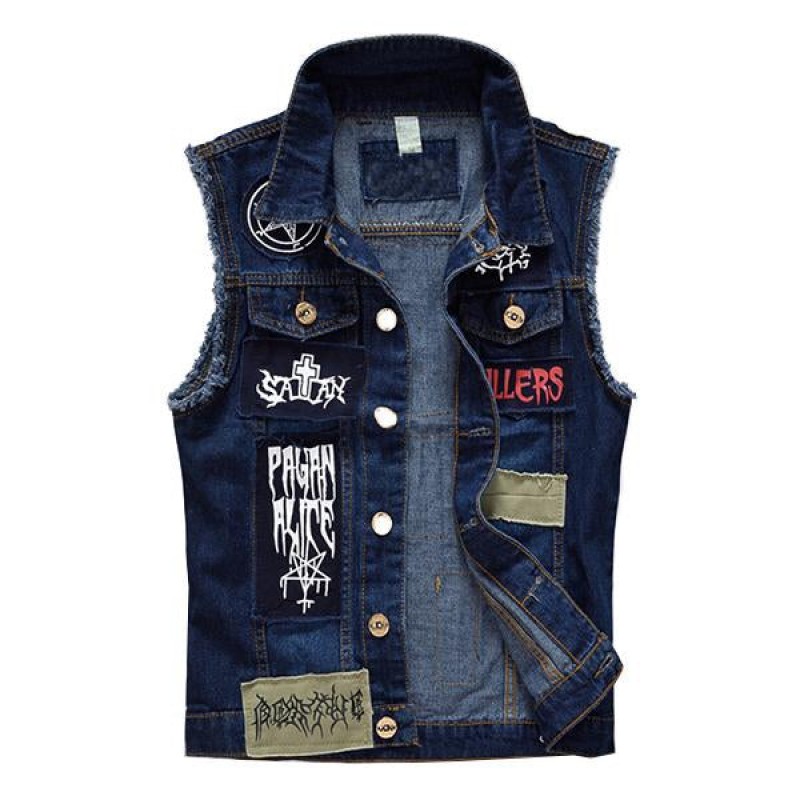 Mens Casual Patch Brushed Denim Vest 58084916M