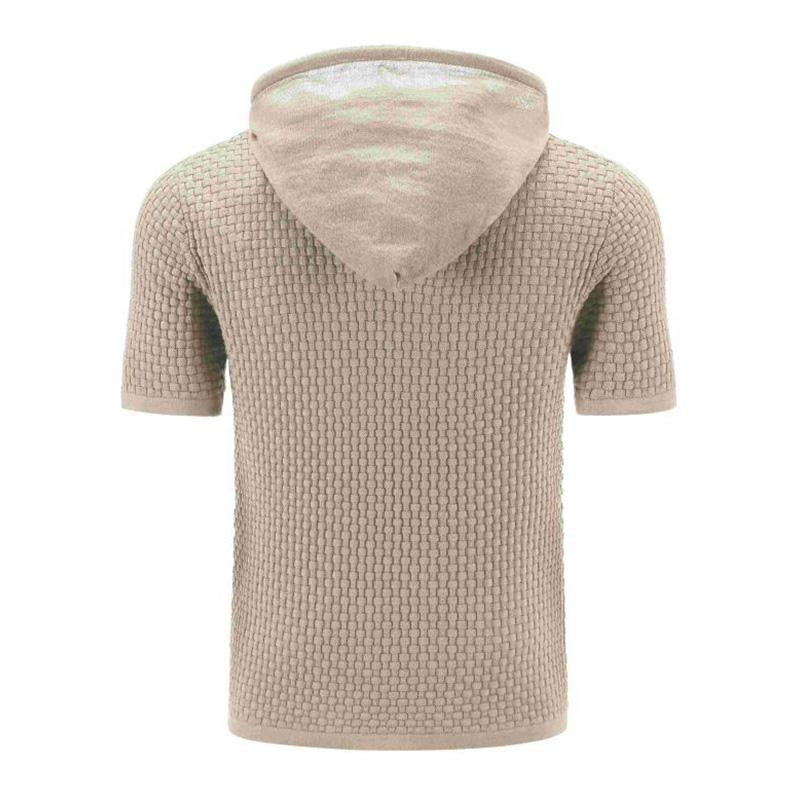 Mens Casual Hooded Knit Short Sleeve T-Shirt 79682427M
