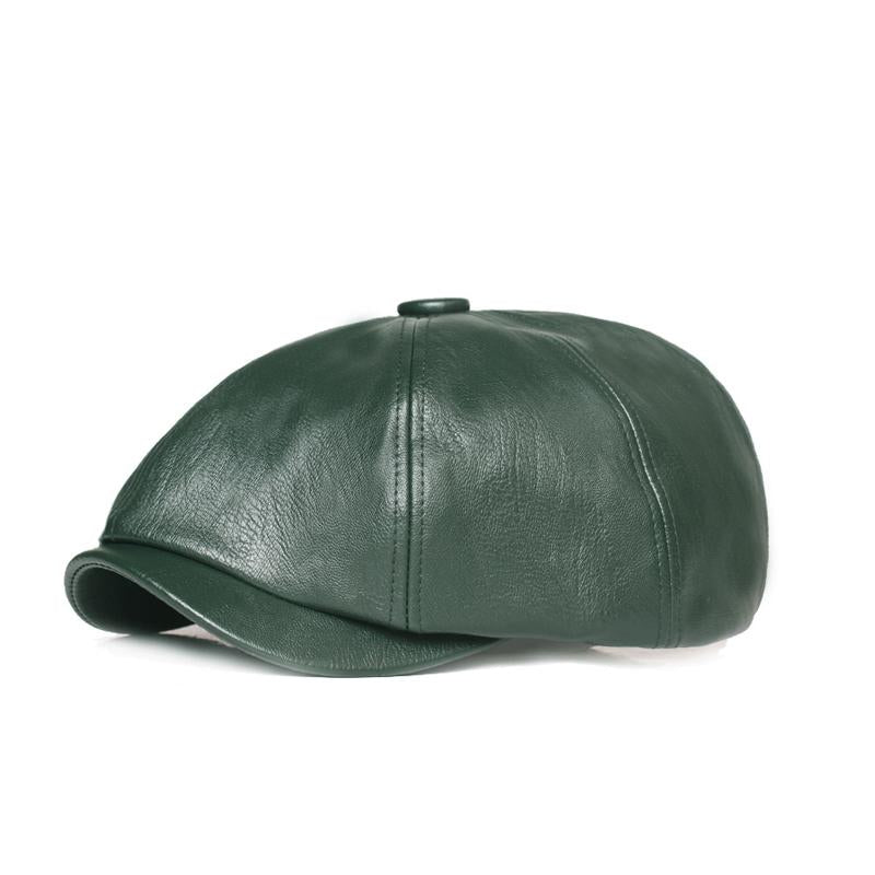 Mens Retro Solid Color PU Beret 81139955X
