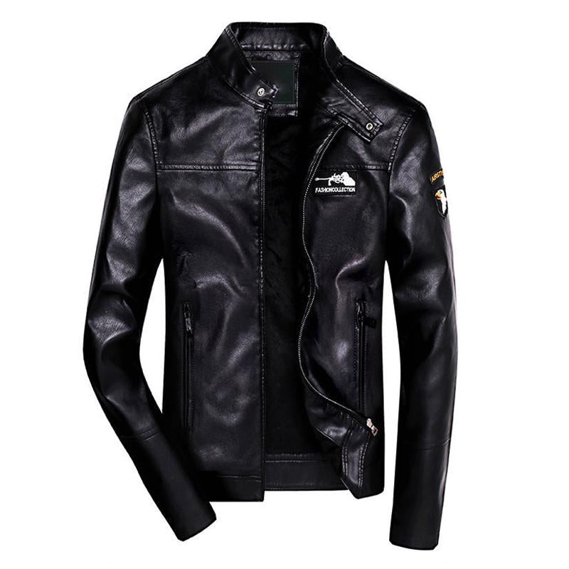 Mens Stand Collar Leather Biker Jacket 45669645X