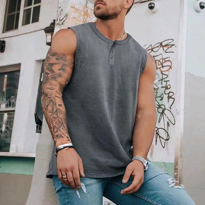 Mens Casual Summer Round Neck Button Down Tank Top 26609609M