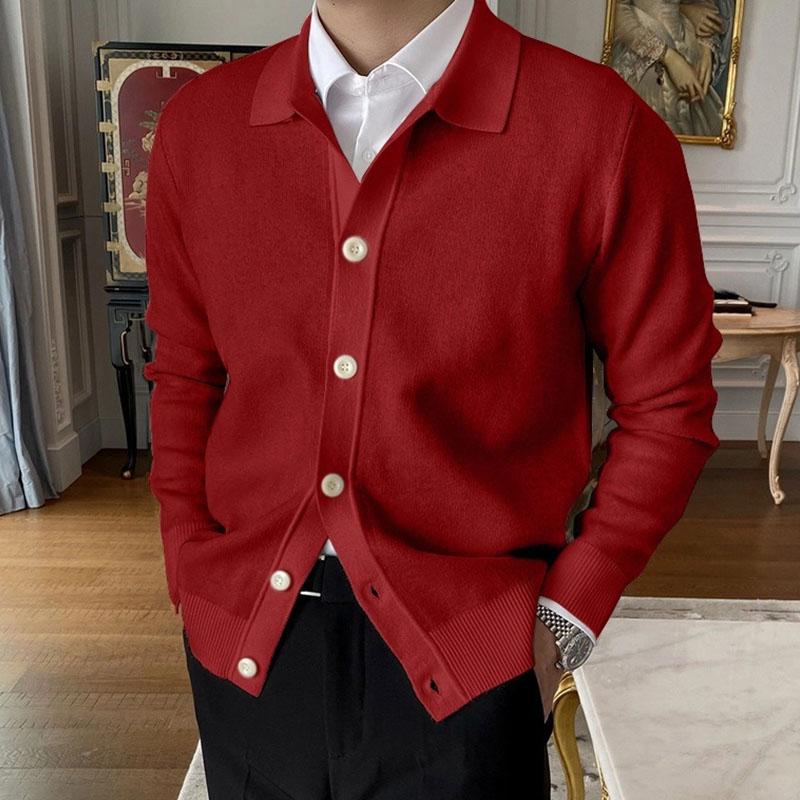 Mens Casual Lapel Single Breasted Knit Cardigan 60143832M