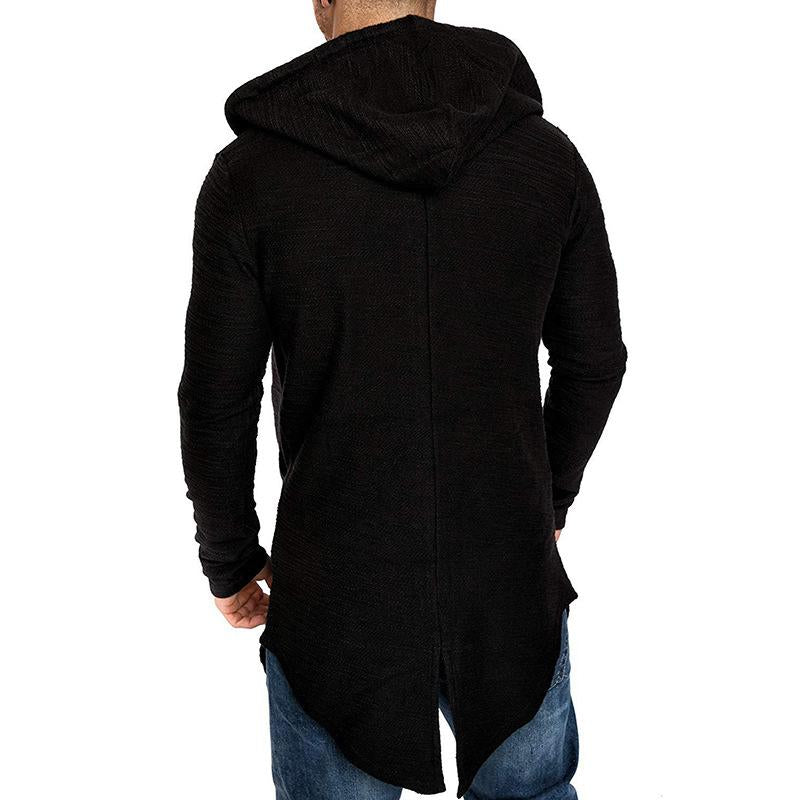 Mens Casual Solid Color Hooded Irregular Hem Sweatshirt Jacket 62360058Y
