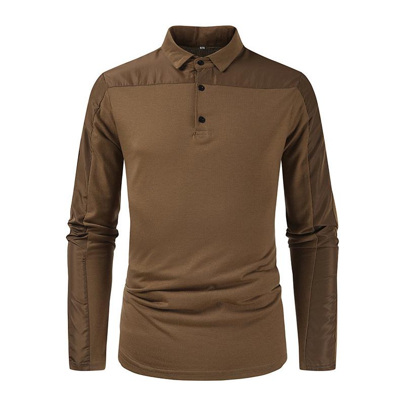 Mens Casual Solid Color Patchwork Loose Lapel Polo Shirt 73098346M