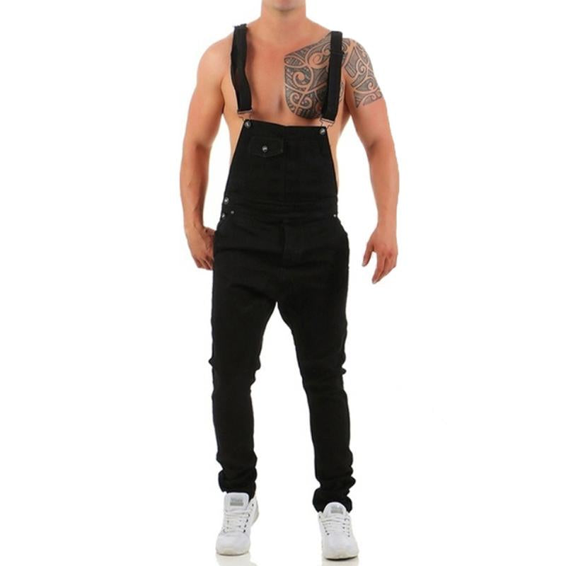 Mens Fashion Solid Color Ripped Denim Overalls 39074979Y