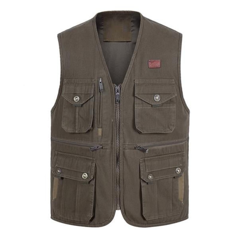 Mens Cotton Outdoor Multi-pocket Casual Vest 32497248M