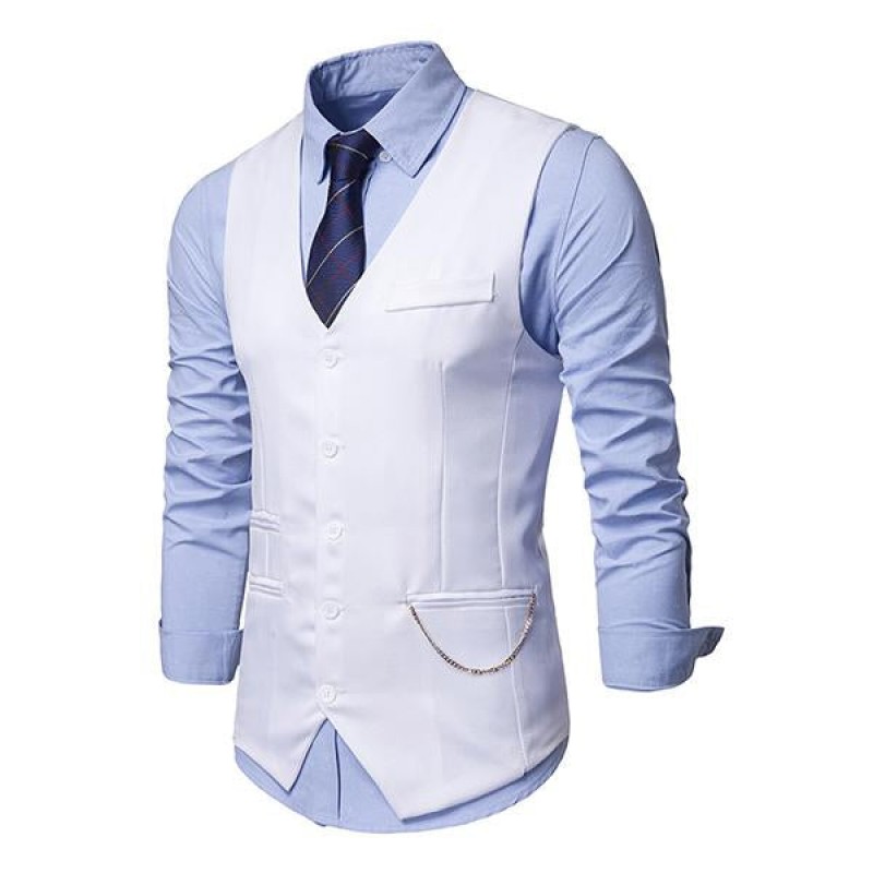 Mens Plain Print V-Neck Dress Vest 94317846M