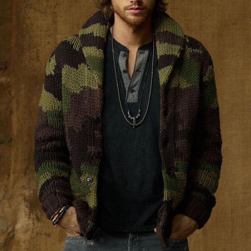 Mens Camo Jacquard Sweater Jacket 22228543X
