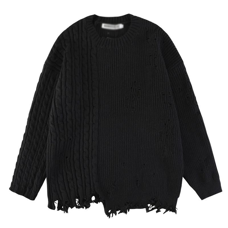 Mens Casual Round Neck Patchwork Ripped Pullover Sweater 36564161M