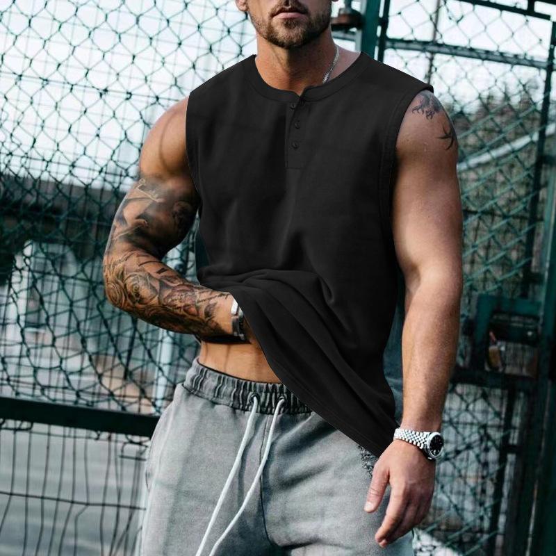 Mens Casual Summer Round Neck Button Down Tank Top 26609609M
