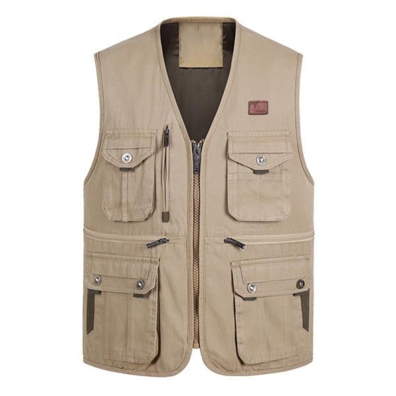 Mens Cotton Outdoor Multi-pocket Casual Vest 32497248M