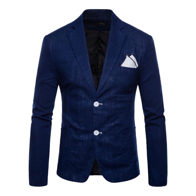 Mens Solid Color Cotton Linen Lapel Thin Blazer 28251847Y