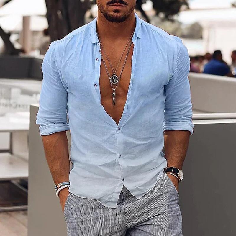 Mens Printed Gradient Lapel Long Sleeve Shirt 90873721X