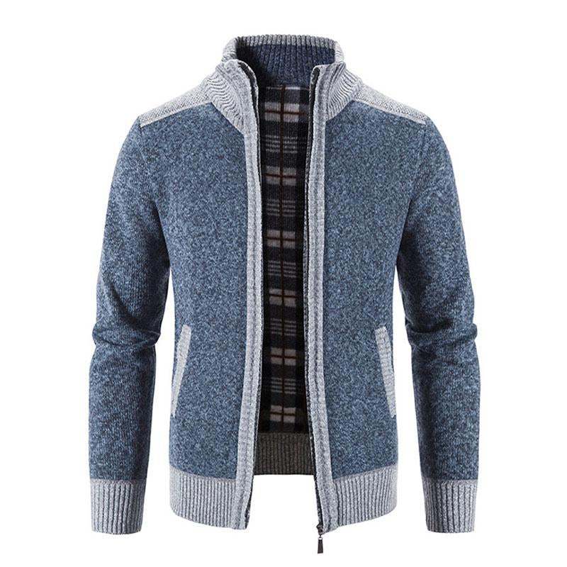 Mens Casual Fleece Thickened Contrast Knitted Cardigan 01661113M