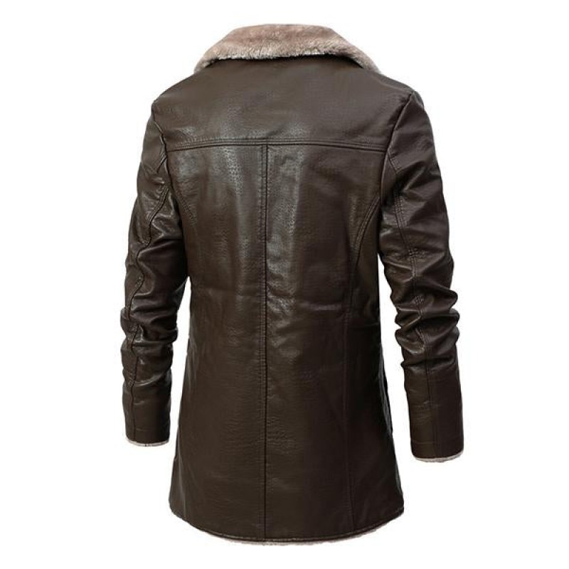 Mens Casual Lapel Fleece Thick Fur All-in-one Trench Coat 43802502M