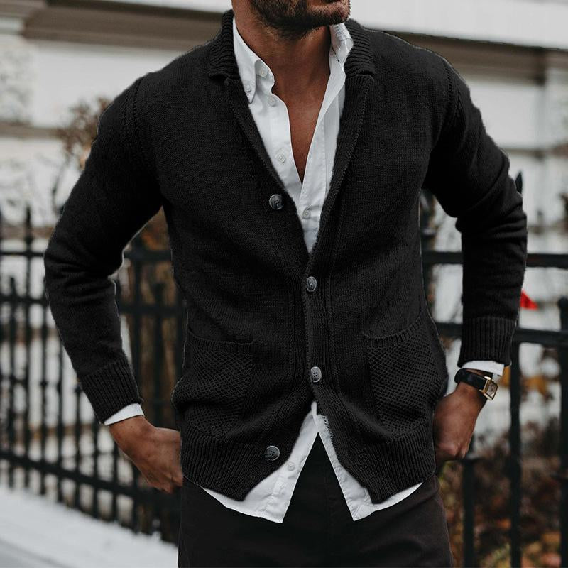 Mens Solid V-Neck Long Sleeve Pocket Knit Jacket 88751655X