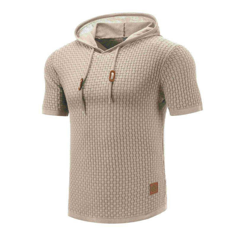 Mens Casual Hooded Knit Short Sleeve T-Shirt 79682427M
