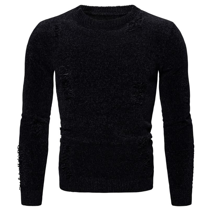 Mens Casual Solid Color Ripped Long-Sleeved Knitwear 53557908Y