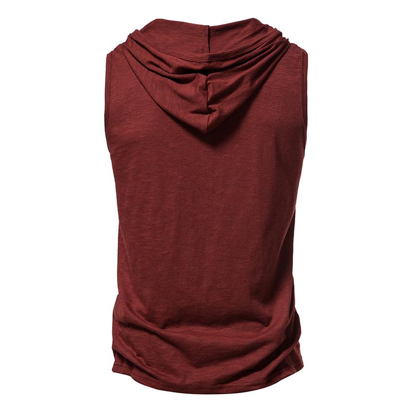 Mens Solid Hooded Henley Collar Sleeveless Cotton Tank Top 52780770Z