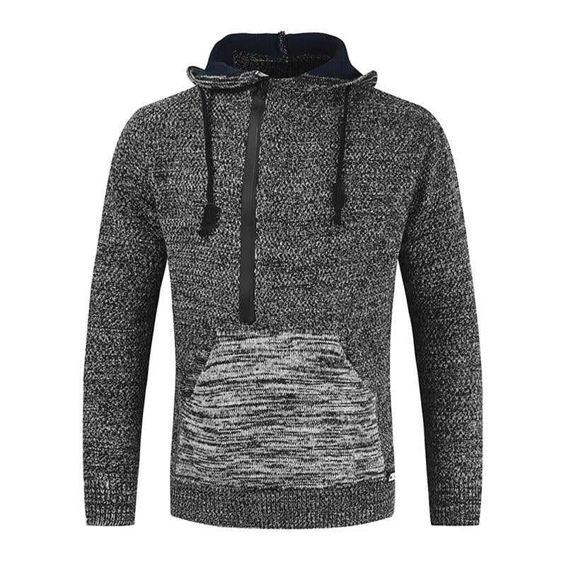 Mens Casual Kangaroo Pocket Hooded Knit Sweater 71917674M