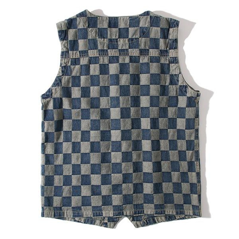 Mens Vintage Washed Distressed Denim Vest 03795520M