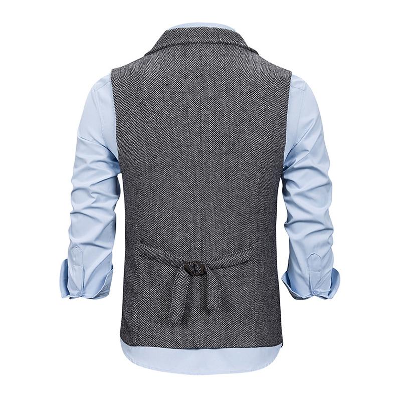 Mens Vintage Lapel Herringbone Single Breasted Vest 05741062M