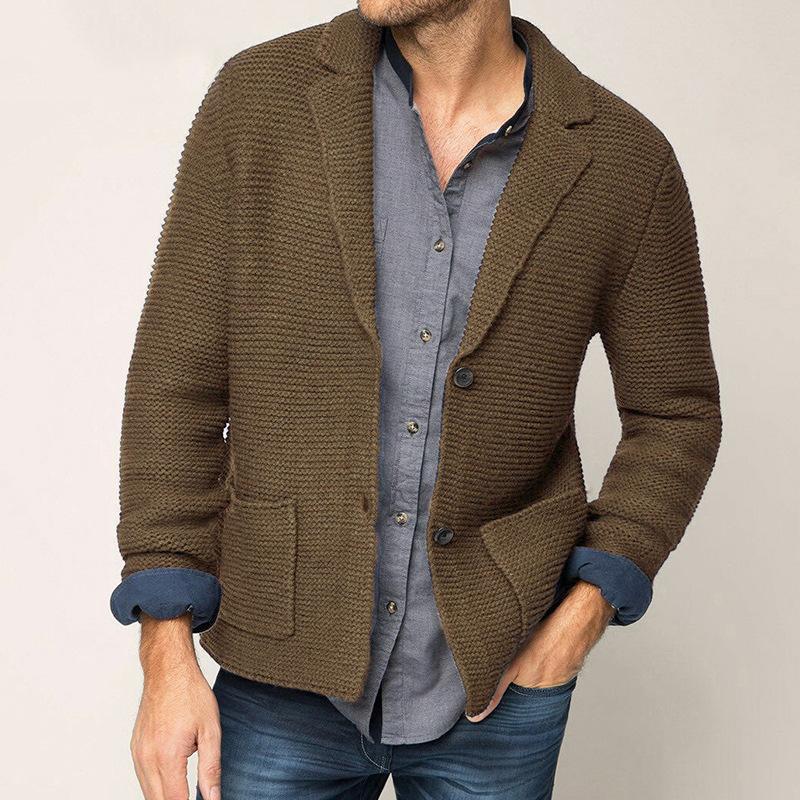Mens Casual Lapel Long Sleeve Knit Cardigan 90618023M