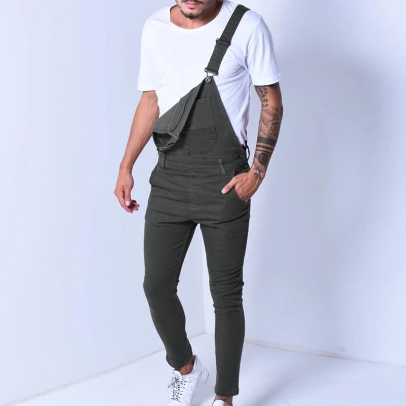 Mens Casual Solid Color Denim Slim Fit Jumpsuit 36963092M