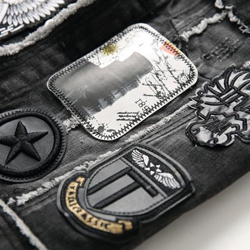 Mens Washed Embroidered Skull Denim Vest 11712032M