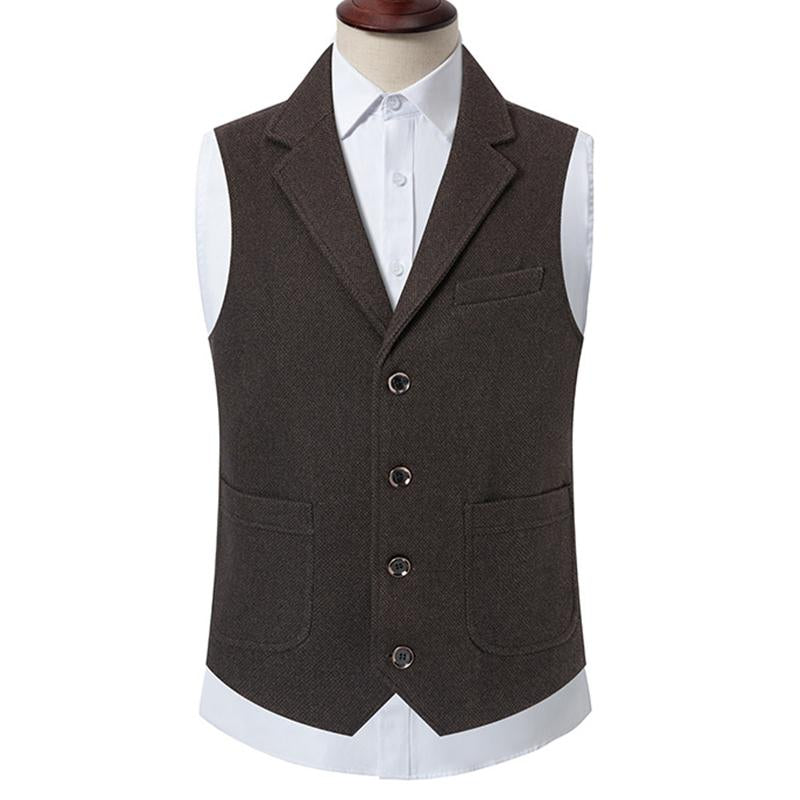 Mens Casual V-Neck Single-Breasted Patch Pocket Vest 53325062M
