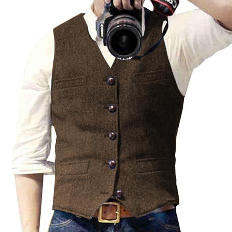 Mens Herringbone V-Neck Suit Vest 60649855M
