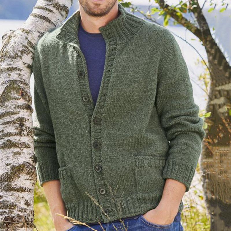 Mens Casual Stand Collar Single Breasted Knit Jacket 53949704M