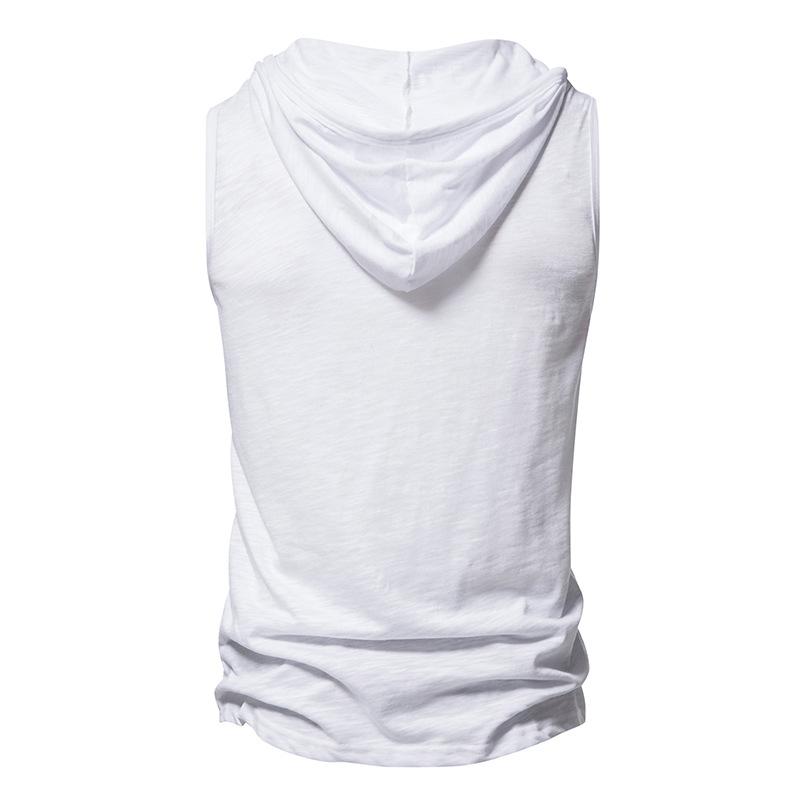 Mens Solid Hooded Henley Collar Sleeveless Cotton Tank Top 52780770Z