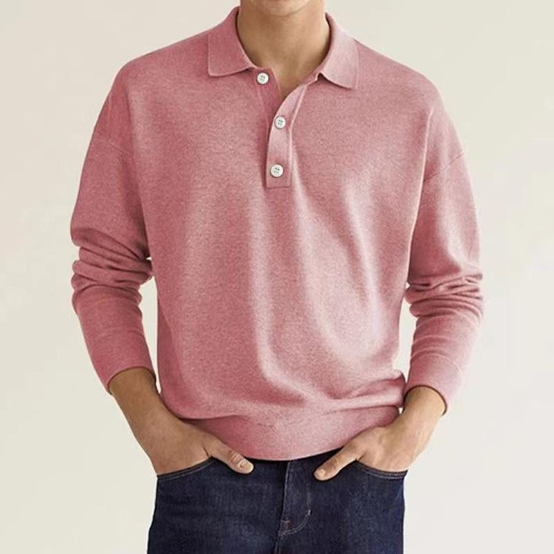Mens Solid Lapel Long Sleeve Polo T-Shirt 72727356Y